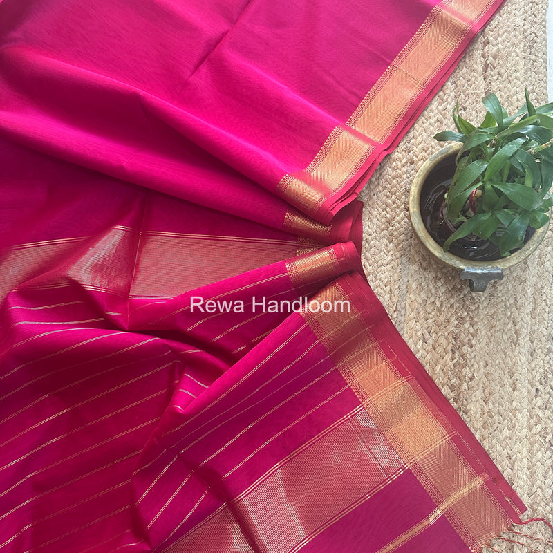Exclusive Maheshwari Rani Pink Zari Border Saree EZ047
