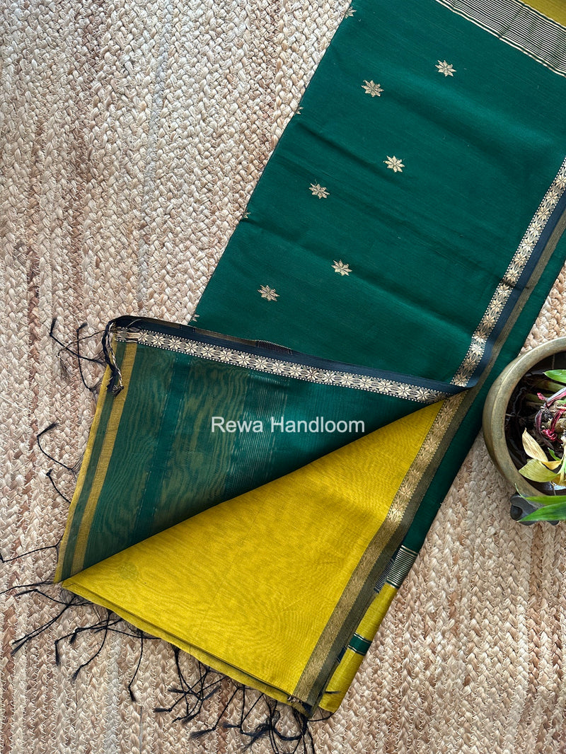 Mustard Yellow Star Butti Maheshwari Saree SSB069