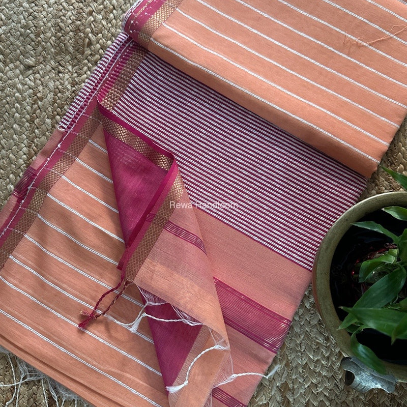 Maheshwari Peach Gichha Thread Lining Saree GTLS030