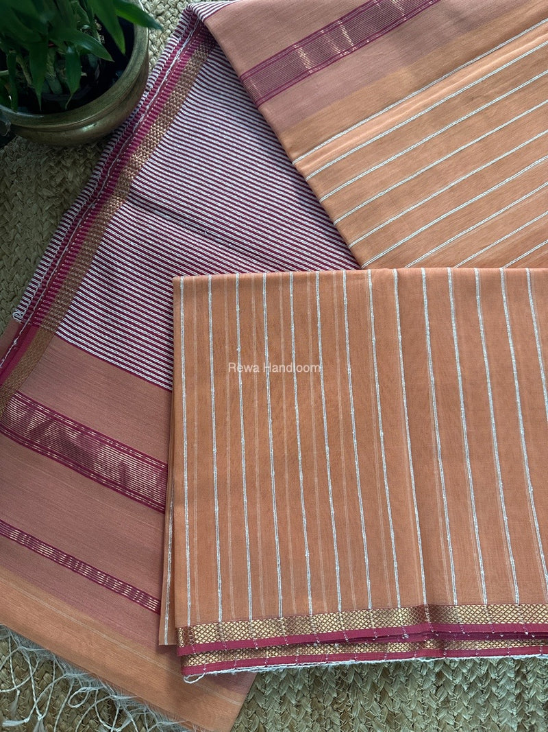 Maheshwari Peach Saree