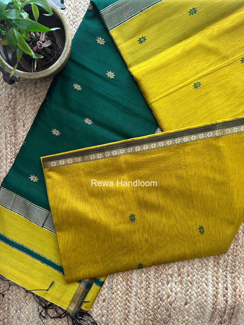 Mustard Yellow Star Butti Maheshwari Saree SSB069
