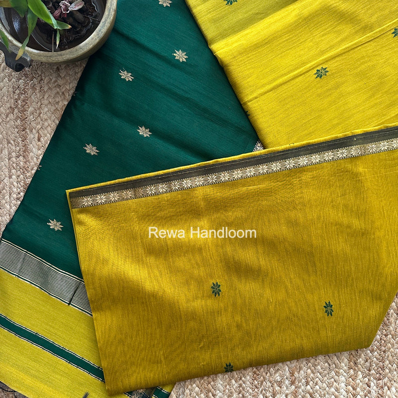 Mustard Yellow Star Butti Maheshwari Saree SSB069