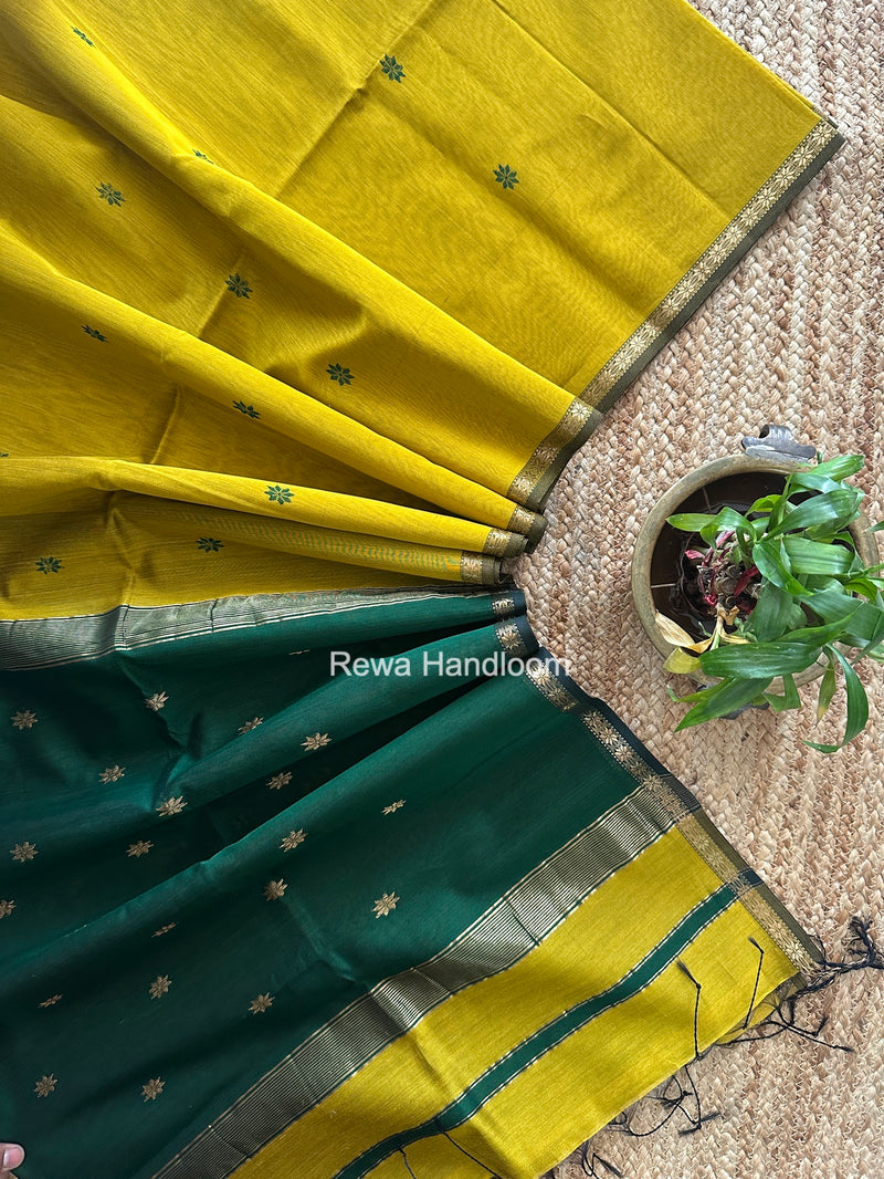 Mustard Yellow Star Butti Maheshwari Saree SSB069