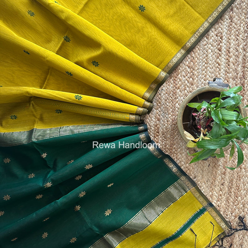 Mustard Yellow Star Butti Maheshwari Saree SSB069