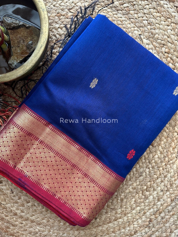 Dark Blue Zari Butti Maheshwari Saree JBS054