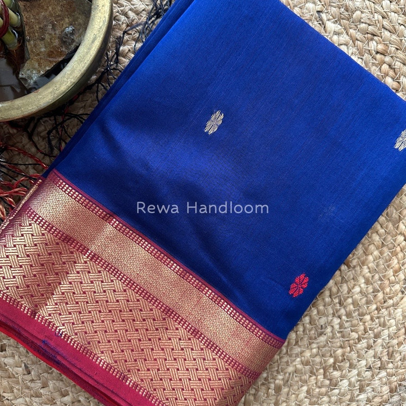 Dark Blue Zari Butti Maheshwari Saree JBS054