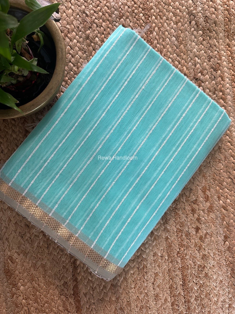 Maheshwari Aqua Green Gichha Thread Lining Saree GTLS031