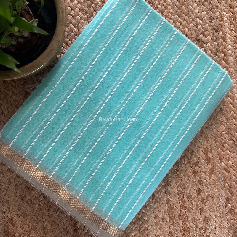 Maheshwari Aqua Green Gichha Thread Lining Saree GTLS031