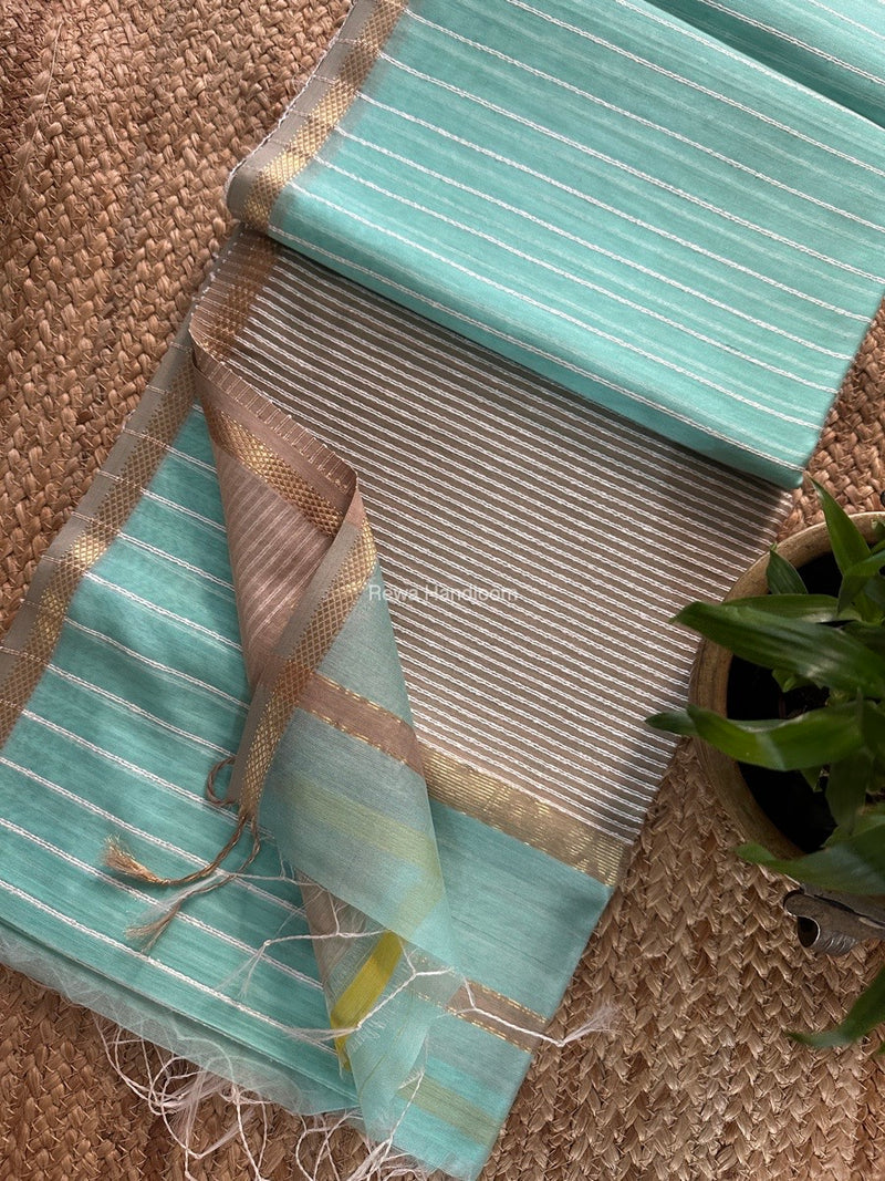 Maheshwari Aqua Green Gichha Thread Lining Saree GTLS031