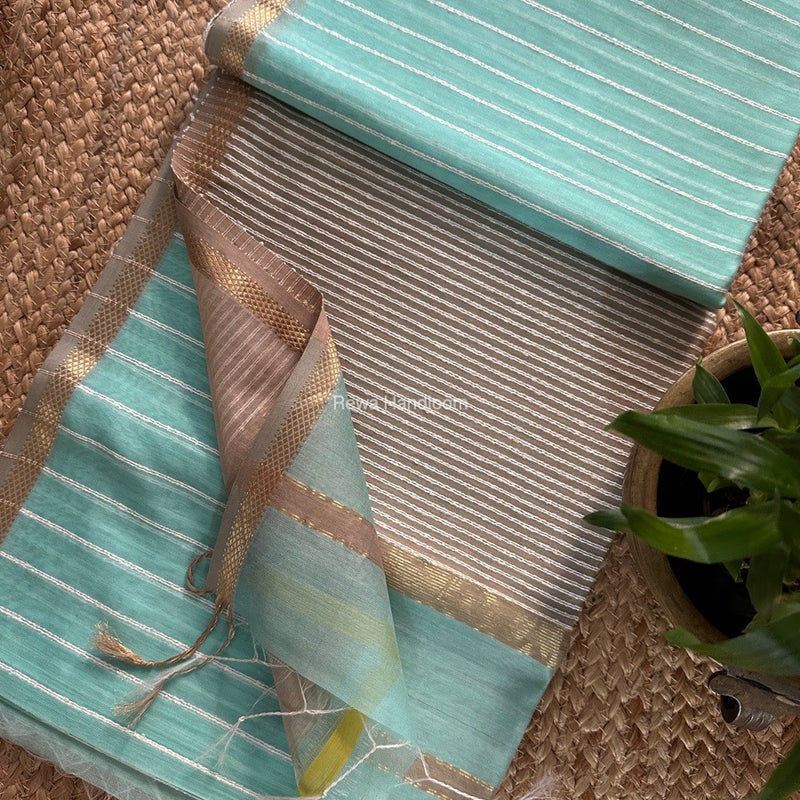 Maheshwari Aqua Green Gichha Thread Lining Saree GTLS031