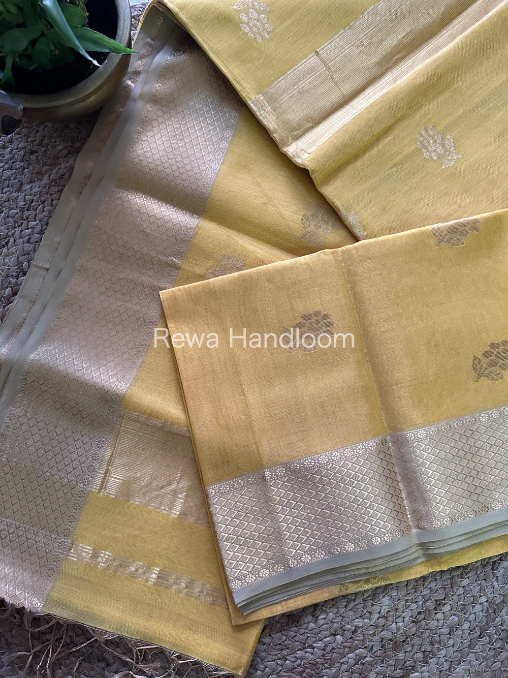 Maheshwari Light Yellow Tissue Silk Saree-TFB01