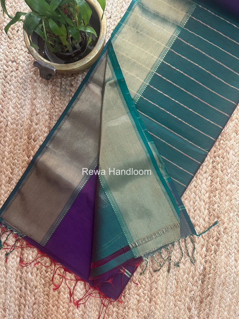 Exclusive Maheshwari Purple Zari Border Saree EZ049