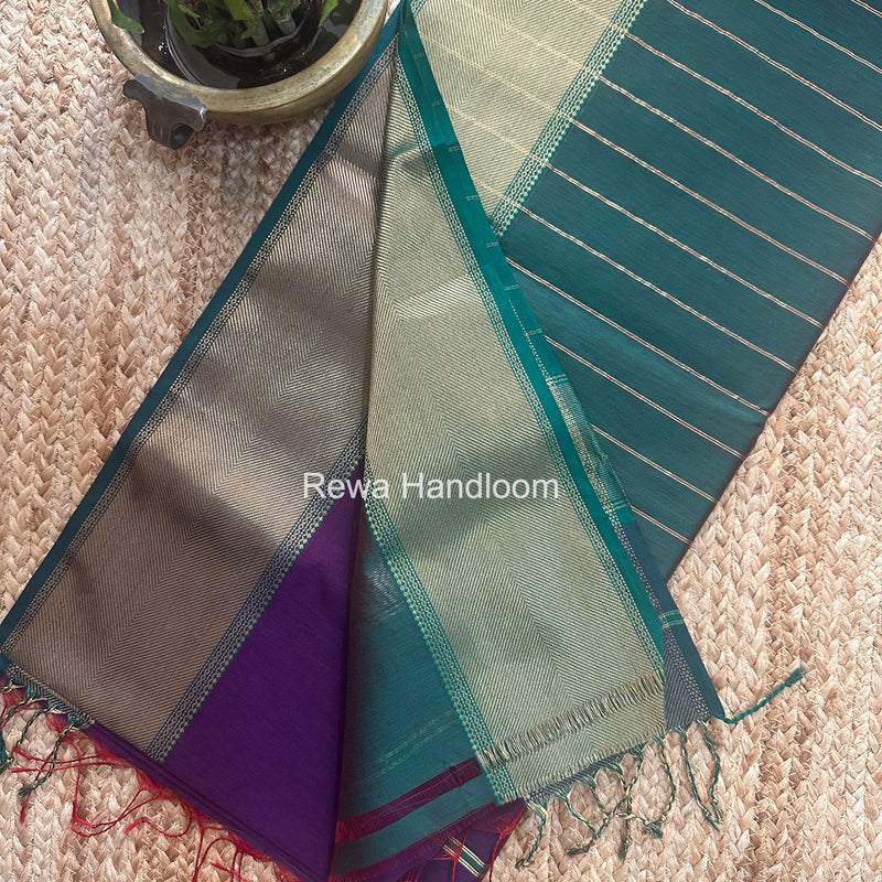 Exclusive Maheshwari Purple Zari Border Saree EZ049