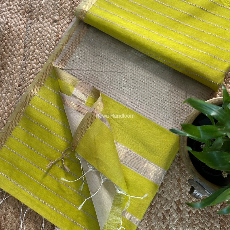 Maheshwari Parrot Green Gichha Thread Lining Saree GTLS032