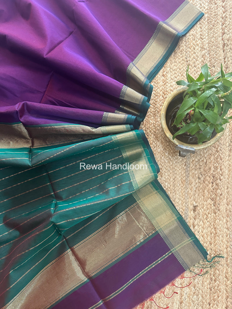 Exclusive Maheshwari Purple Zari Border Saree EZ049
