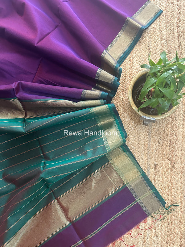 Exclusive Maheshwari Purple Zari Border Saree EZ049