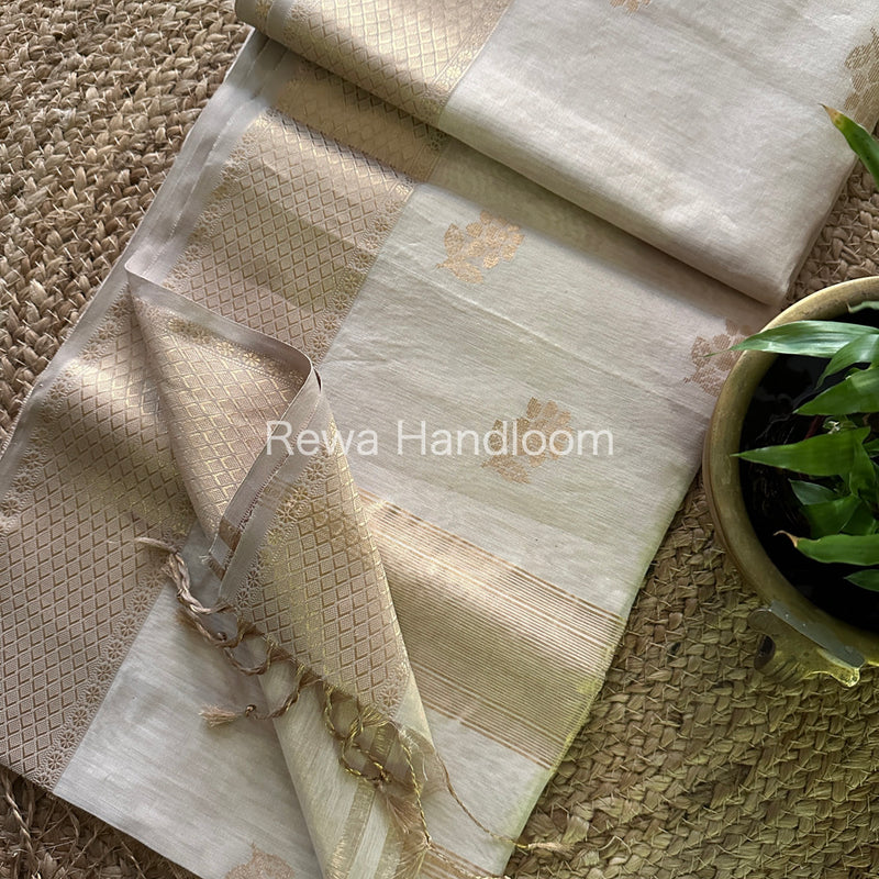 Maheshwari Off White Tissue Silk Saree-TFB00