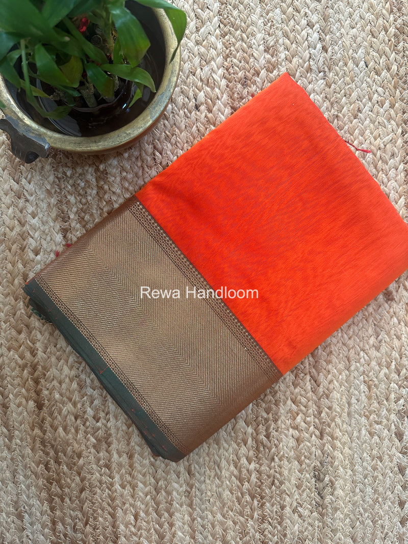 Exclusive Maheshwari Orange Zari Border Saree EZ050