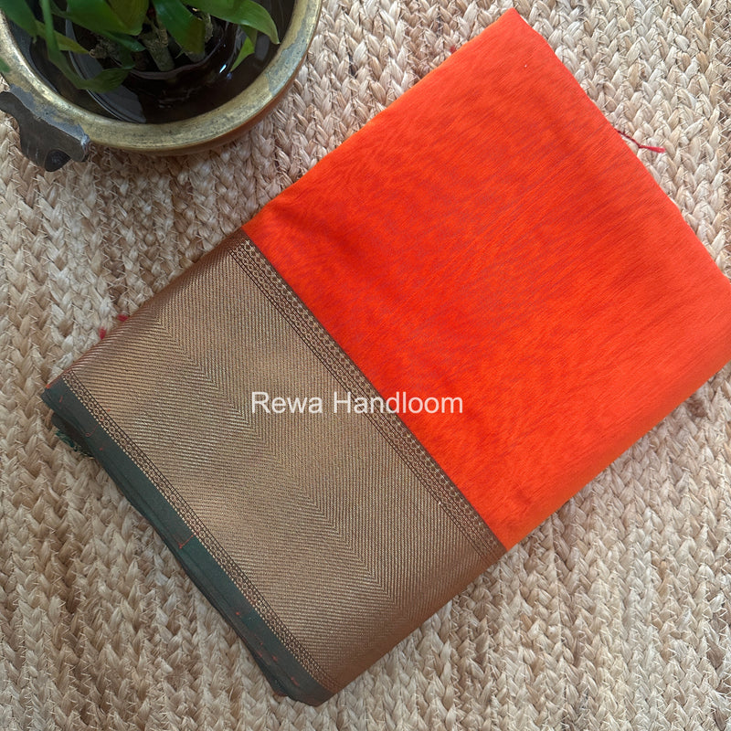 Exclusive Maheshwari Orange Zari Border Saree EZ050