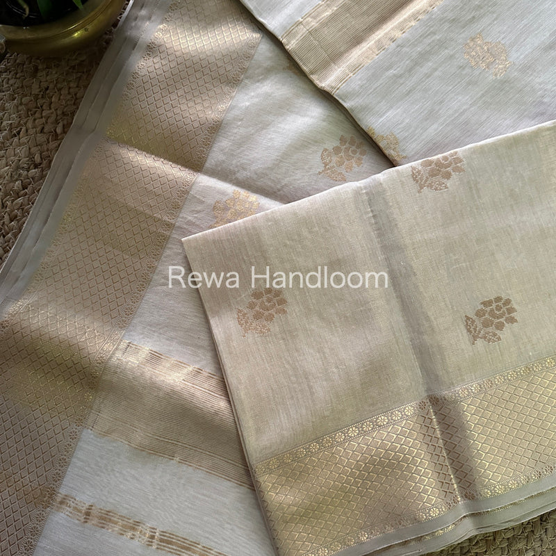 Maheshwari Off White Tissue Silk Saree-TFB00