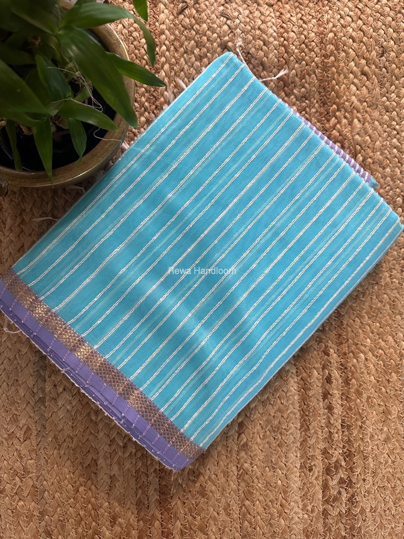 Maheshwari Sky Blue Gichha Thread Lining Saree GTLS033