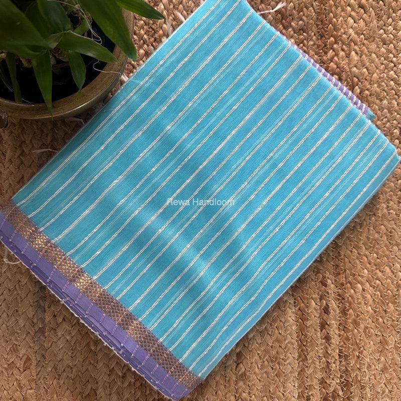 Maheshwari Sky Blue Gichha Thread Lining Saree GTLS033