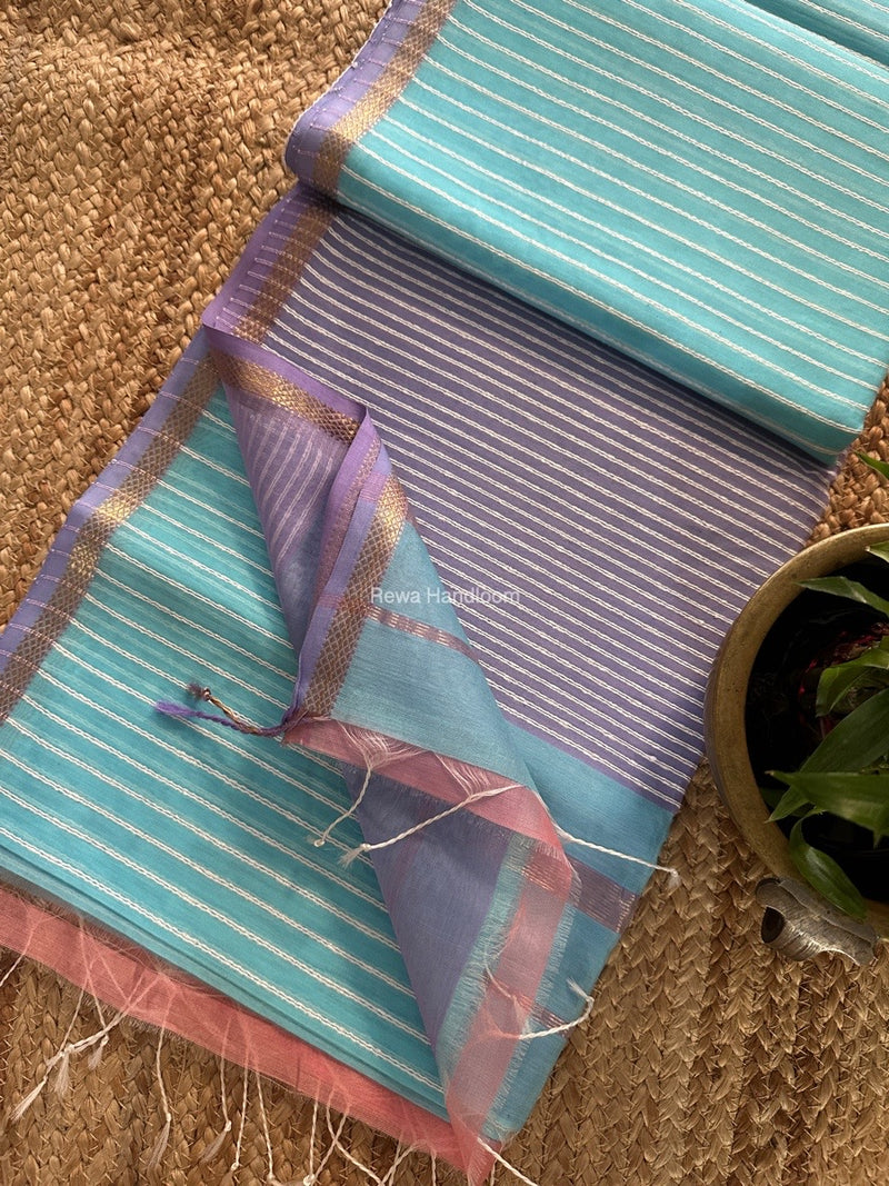 Maheshwari Sky Blue Gichha Thread Lining Saree GTLS033