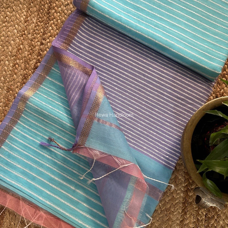 Maheshwari Sky Blue Gichha Thread Lining Saree GTLS033