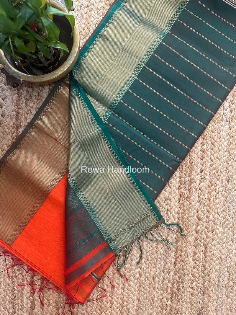 Exclusive Maheshwari Orange Zari Border Saree EZ050