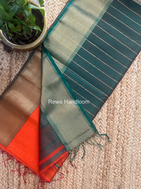 Exclusive Maheshwari Orange Zari Border Saree EZ050