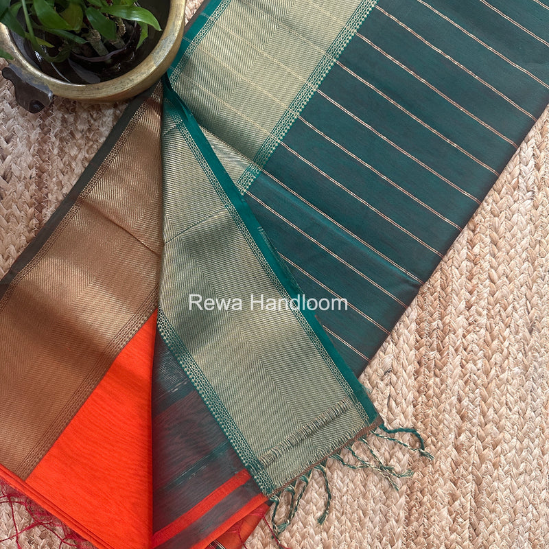 Exclusive Maheshwari Orange Zari Border Saree EZ050