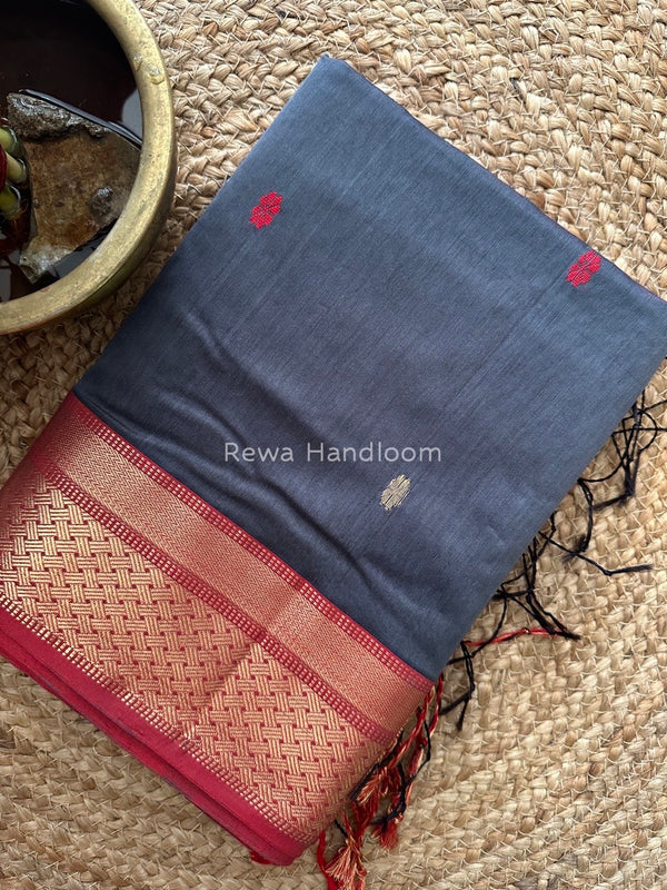 Grey Zari Butti Maheshwari Saree JBS052