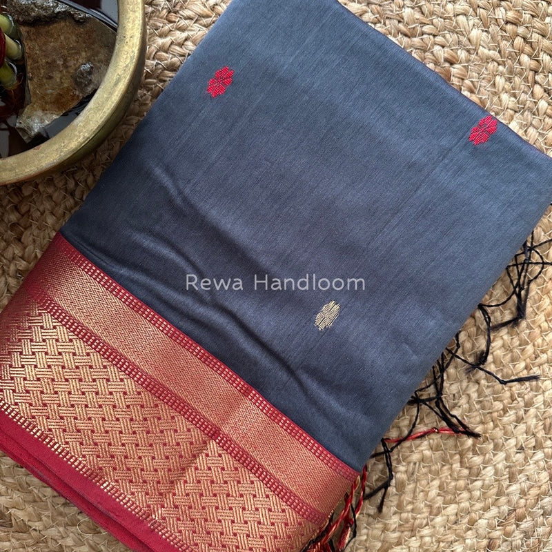 Grey Zari Butti Maheshwari Saree JBS052