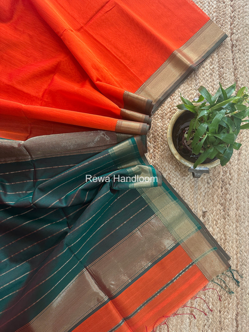 Exclusive Maheshwari Orange Zari Border Saree EZ050