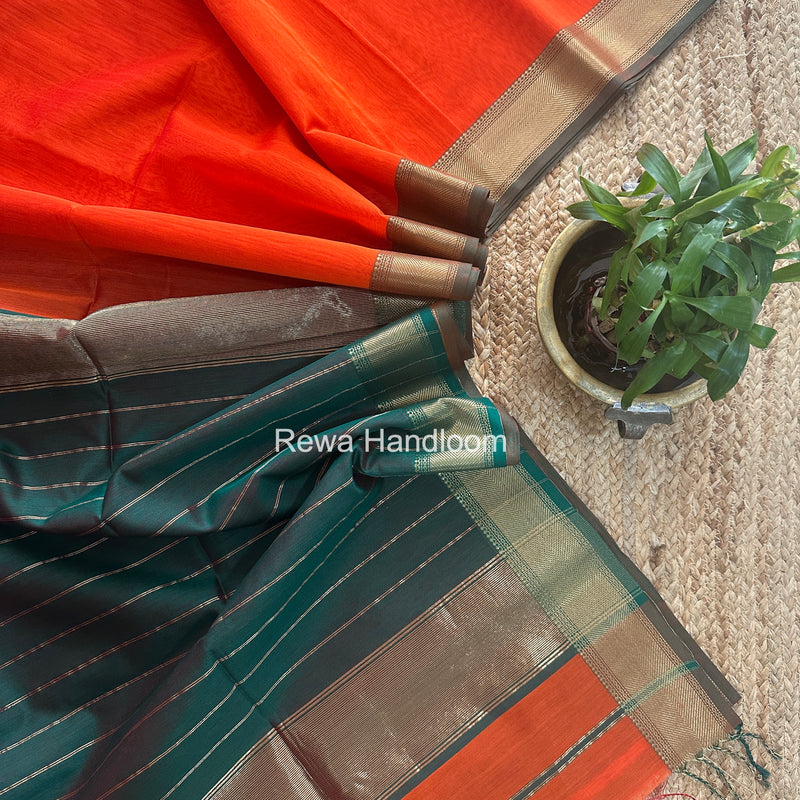 Exclusive Maheshwari Orange Zari Border Saree EZ050