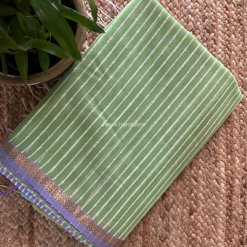 Maheshwari Parrot Green Gichha Thread Lining Saree GTLS034