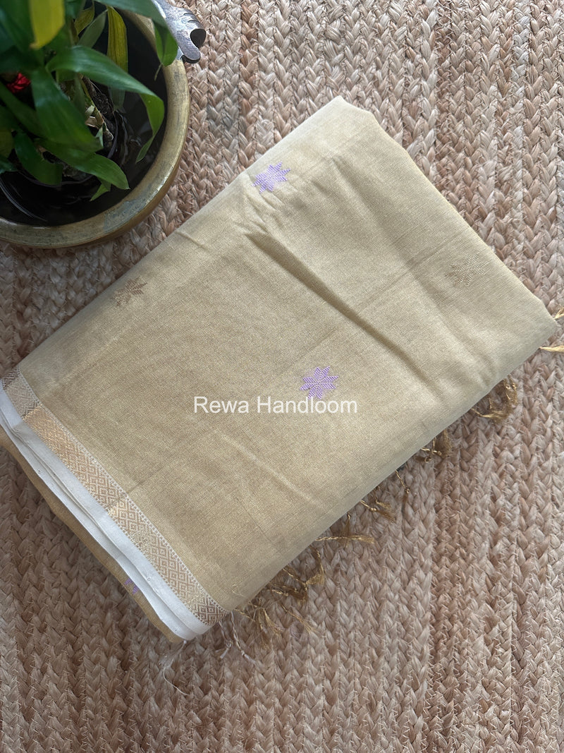 Maheshwari Cream Yellow Tissue Silk Saree TSB011