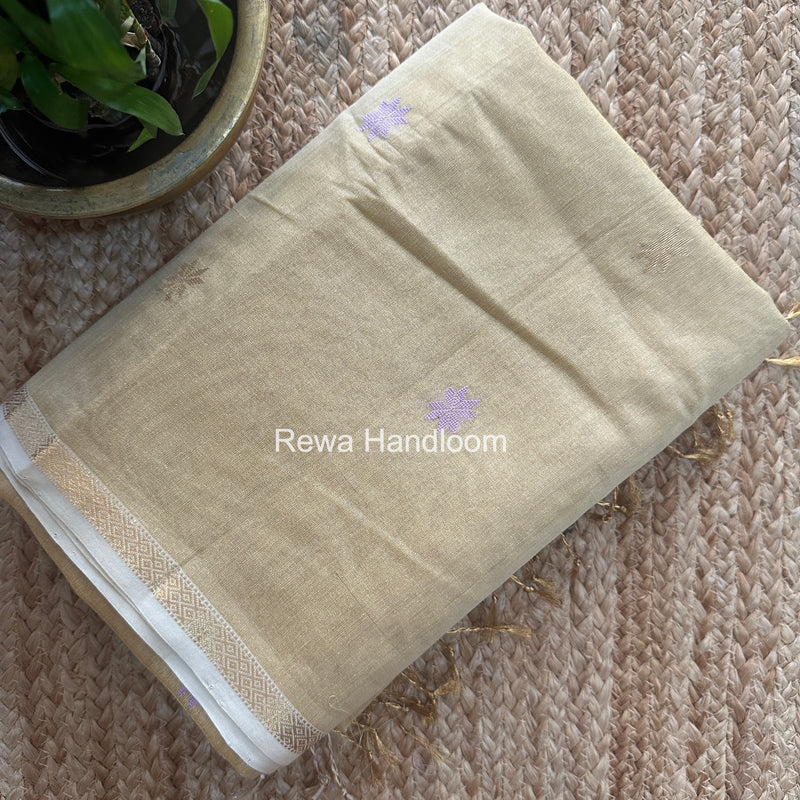 Maheshwari Cream Yellow Tissue Silk Saree TSB011