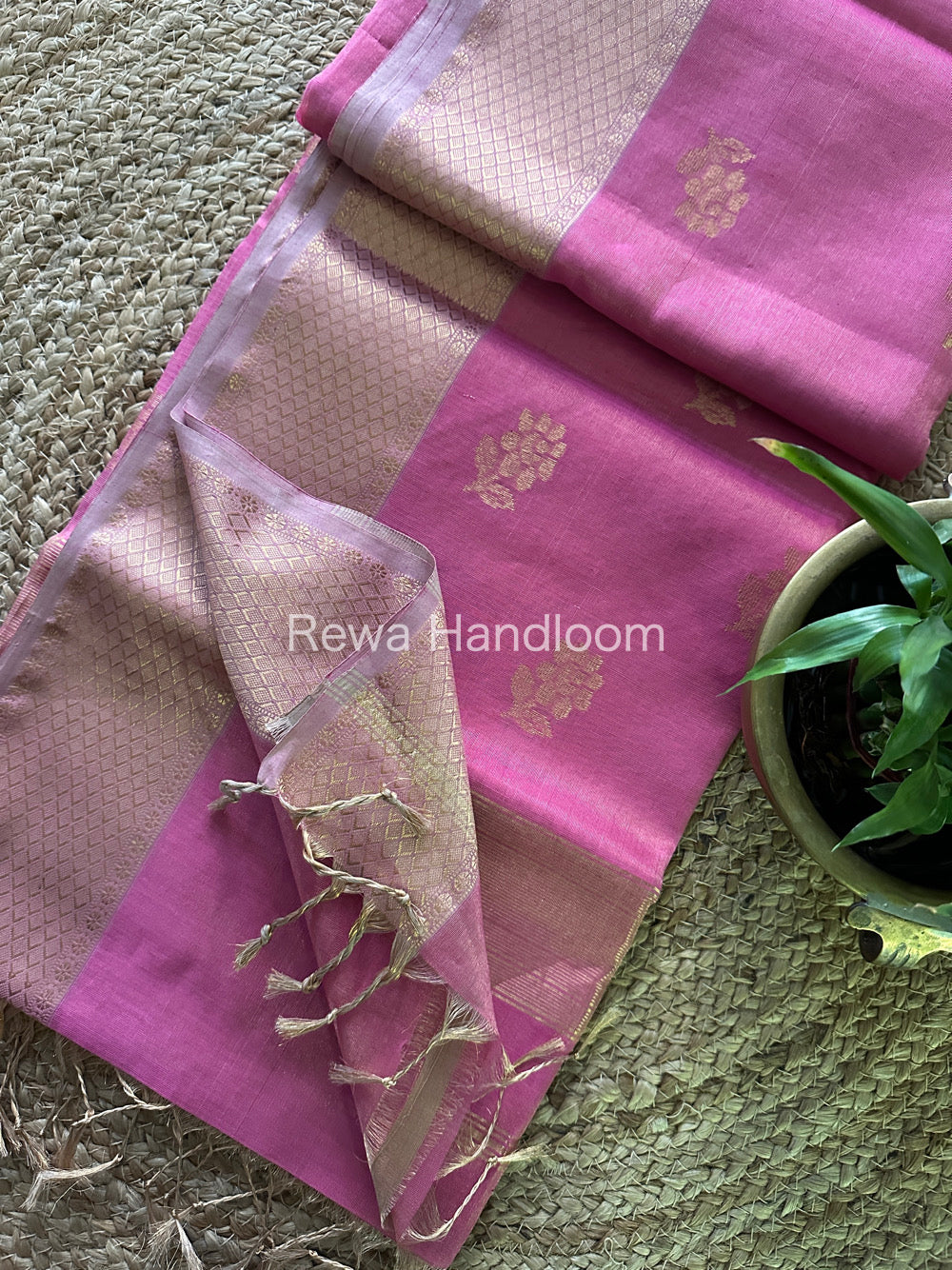 Maheshwari Pink Tissue Silk Saree-TFB016 