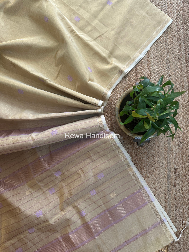 Maheshwari Cream Yellow Tissue Silk Saree TSB011
