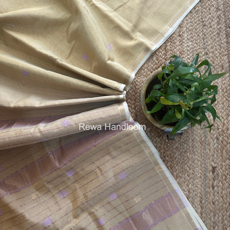 Maheshwari Cream Yellow Tissue Silk Saree TSB011