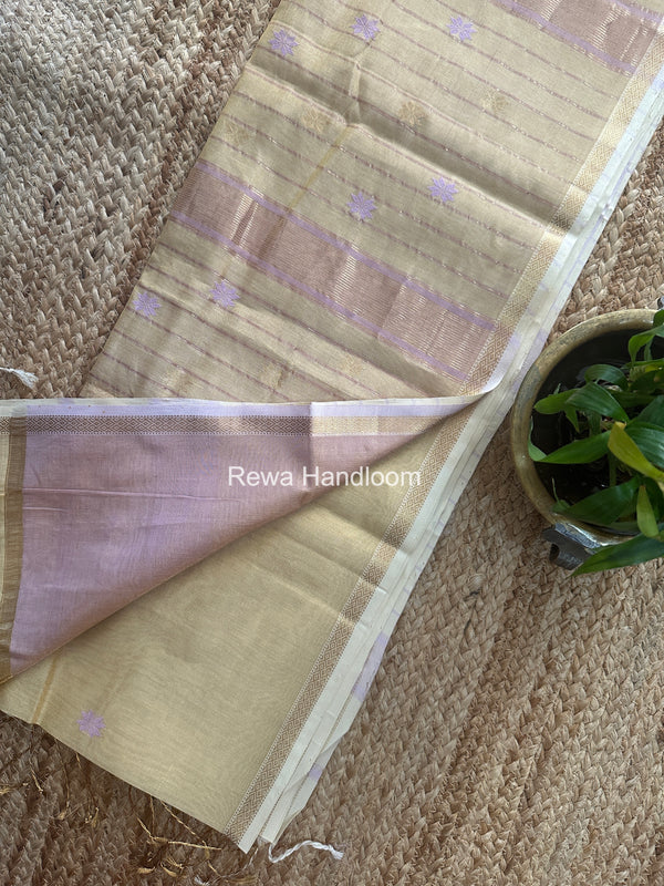 Maheshwari Cream Yellow Tissue Silk Saree TSB011