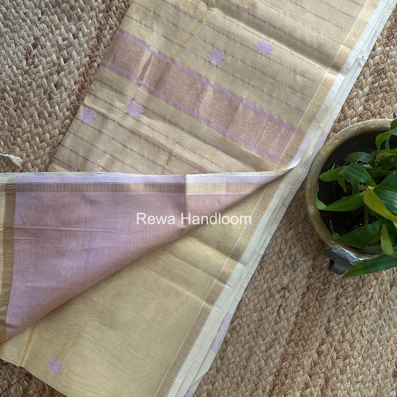 Maheshwari Cream Yellow Tissue Silk Saree TSB011