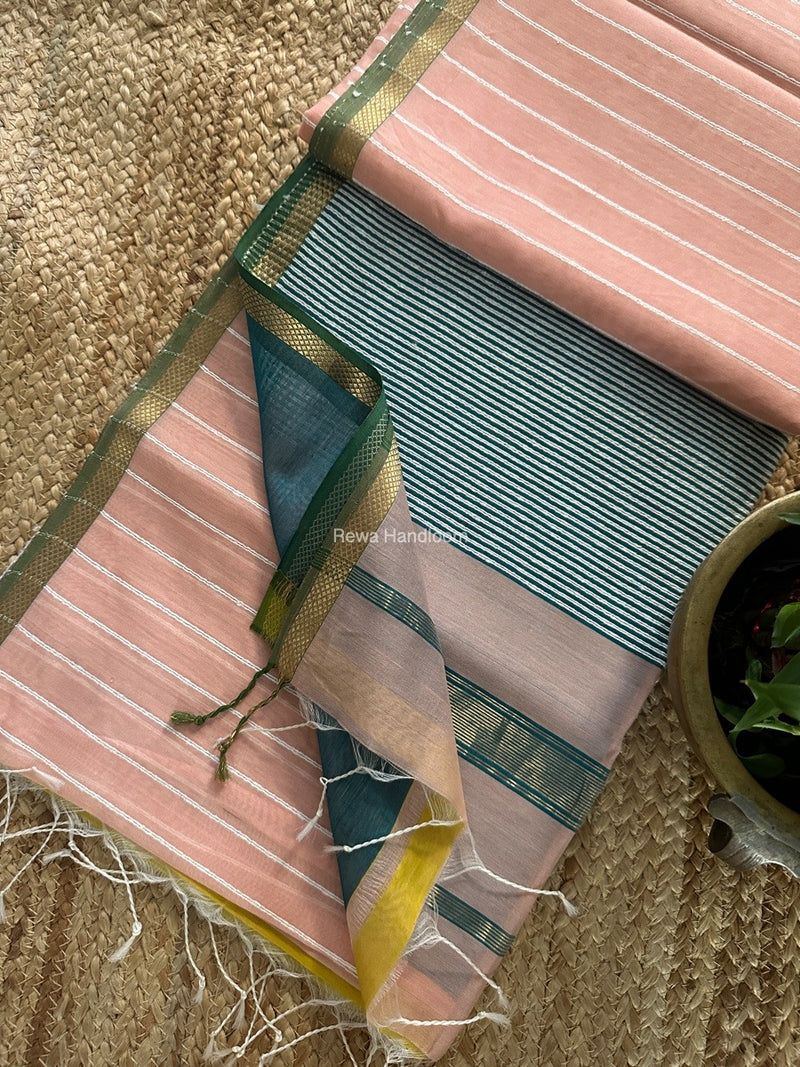 Maheshwari Peach Gichha Thread Lining Saree GTLS035