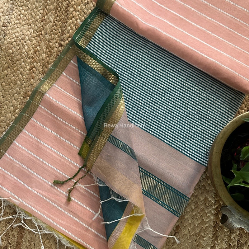 Maheshwari Peach Gichha Thread Lining Saree GTLS035