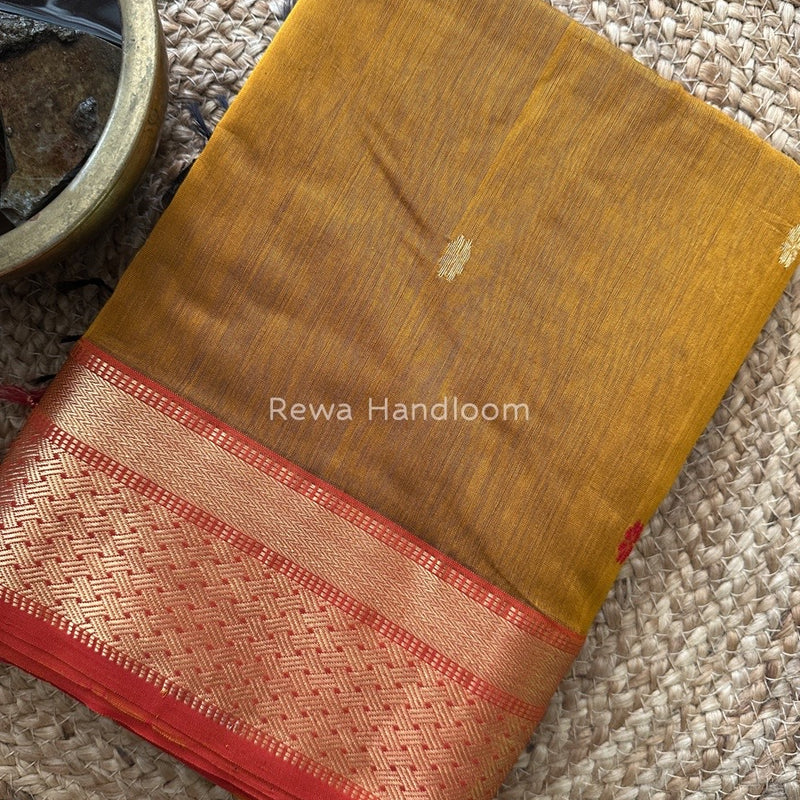 Mustard yellow Zari Butti Maheshwari Saree JBS053