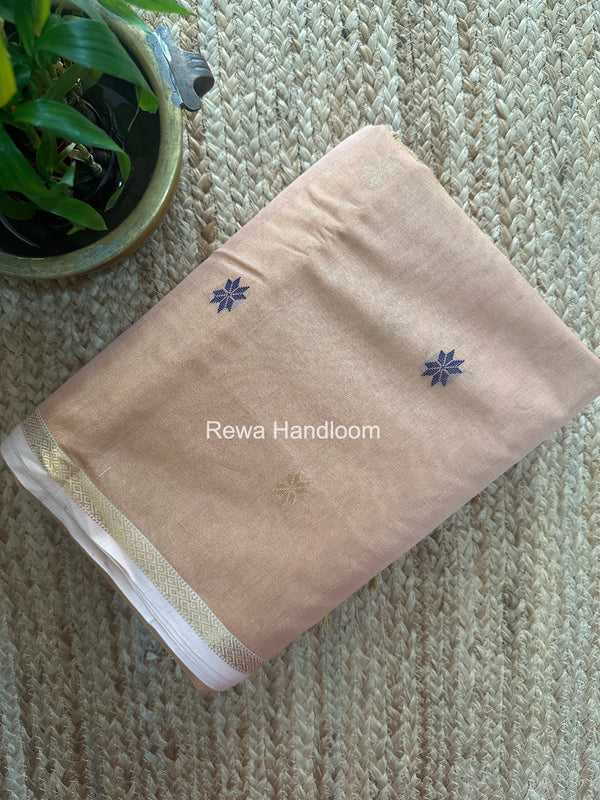 Maheshwari Peach Tissue Silk Saree TSB012