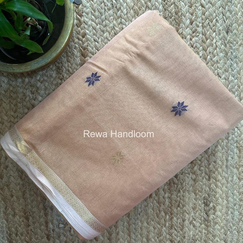 Maheshwari Peach Tissue Silk Saree TSB012