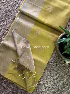 Maheshwari Yellow Tissue Silk Saree-TFB09