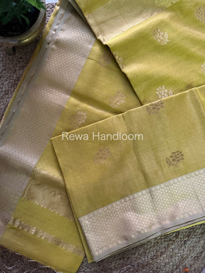 Maheshwari Yellow Tissue Silk Saree-TFB09